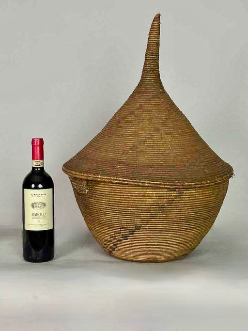 Extraordinary Large Covered Vintage Tutsi Decor Basket - Burundi