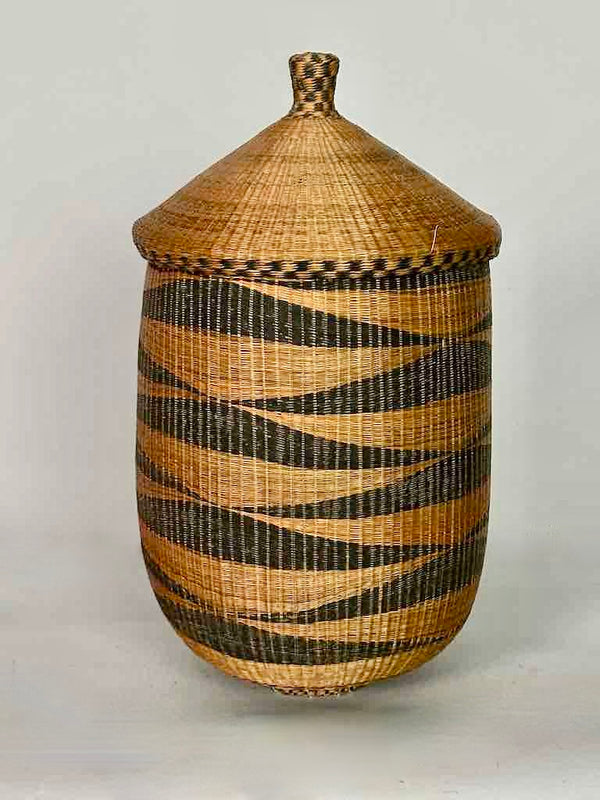 Tutsi Decor Very Detailed Weave Covered Basket - Rwanda
