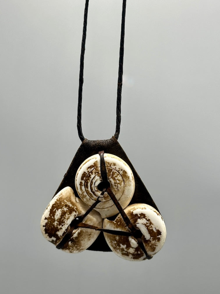 Vintage Cone Shell Black Leather Pendant Necklace - Mali
