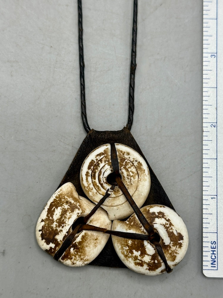 Vintage Cone Shell Black Leather Pendant Necklace - Mali