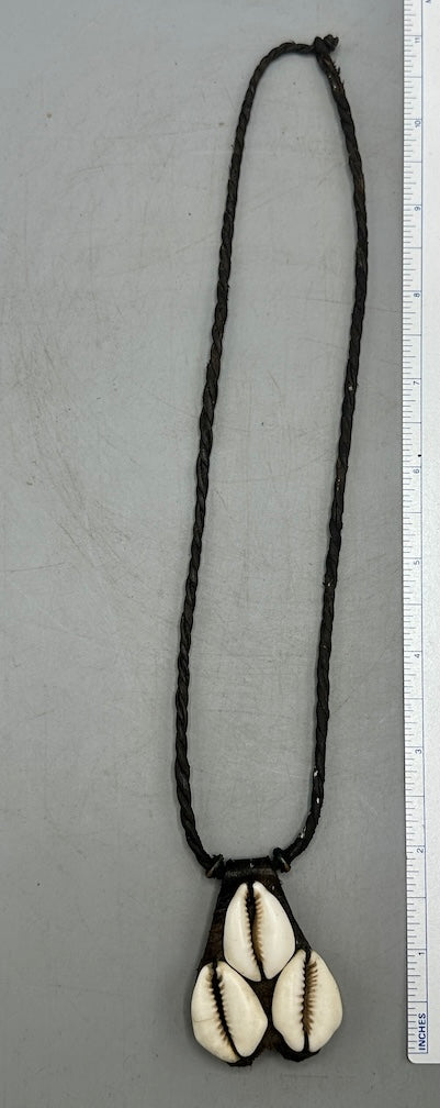 Triple Cowrie Shell Black Leather GriGri Pendant Necklace - Mali
