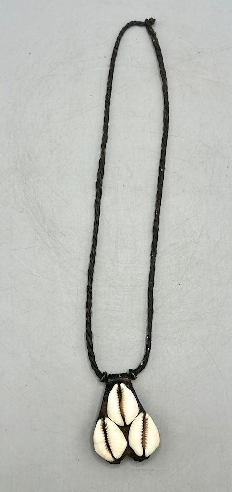 Triple Cowrie Shell Black Leather GriGri Pendant Necklace - Mali