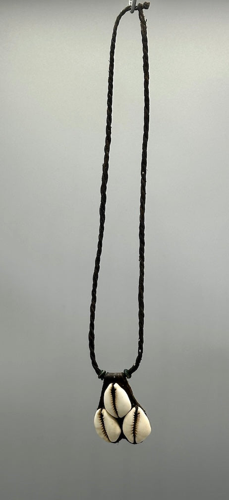 Triple Cowrie Shell Black Leather GriGri Pendant Necklace - Mali