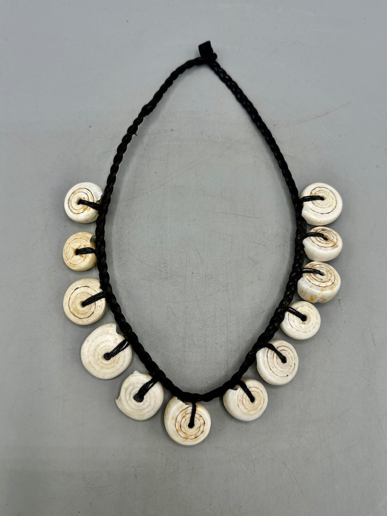 Vintage Cone Shell Black Leather Pendant Necklace - Mali