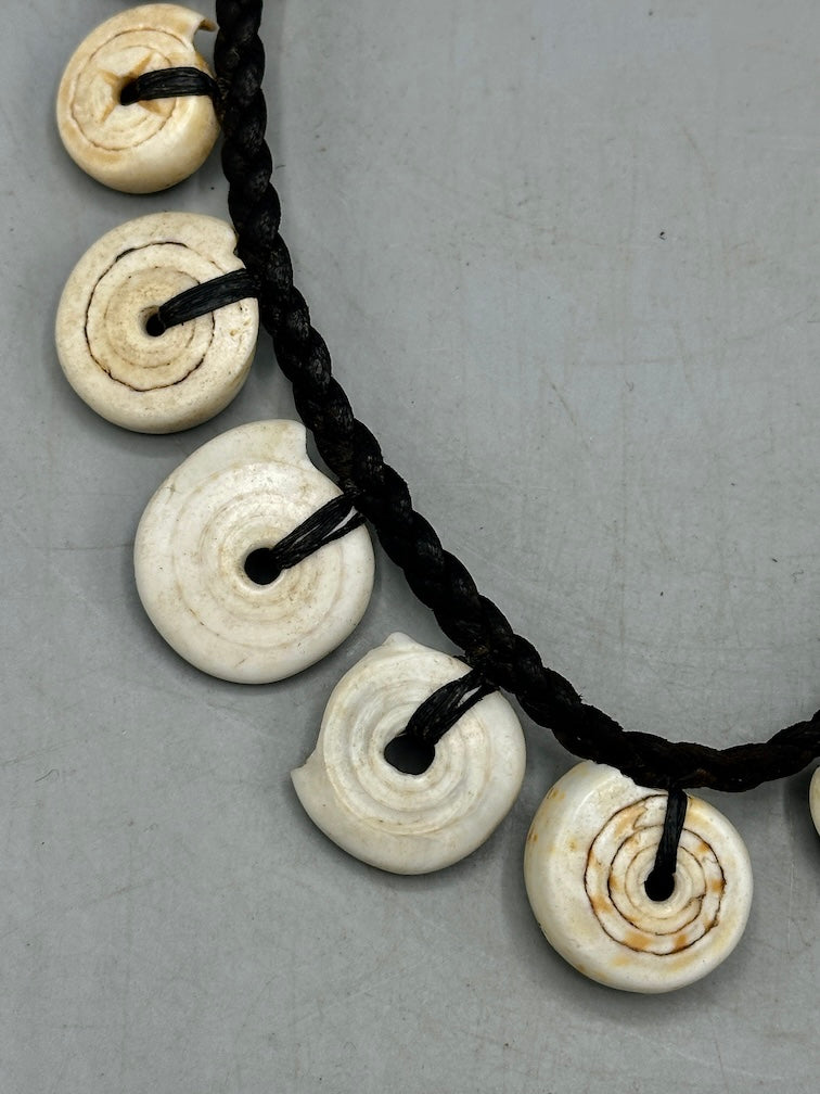 Vintage Cone Shell Black Leather Pendant Necklace - Mali