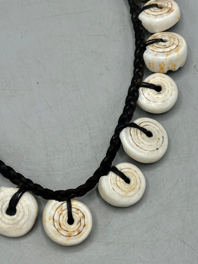 Vintage Cone Shell Black Leather Pendant Necklace - Mali