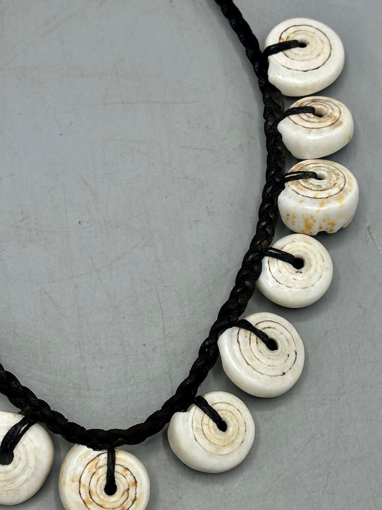 Vintage Cone Shell Black Leather Pendant Necklace - Mali