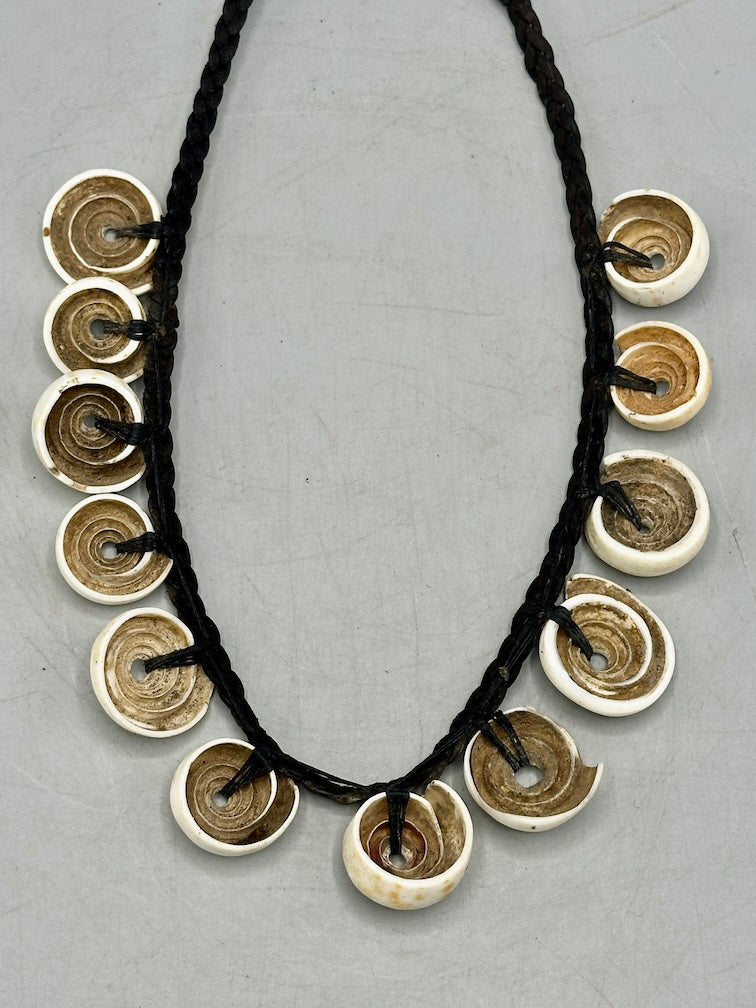 Vintage Cone Shell Black Leather Pendant Necklace - Mali