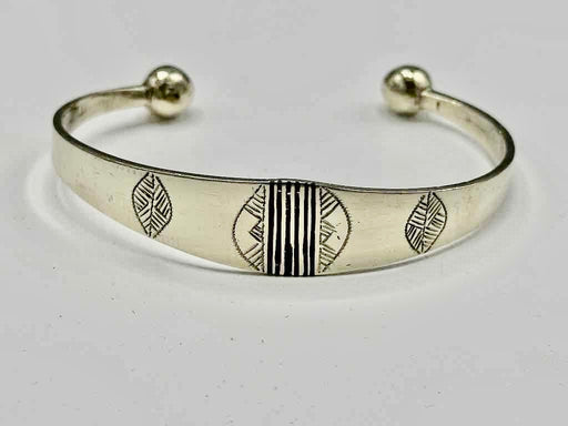 Large Wide Tuareg Inlaid Etched Coin Silver Bracelet