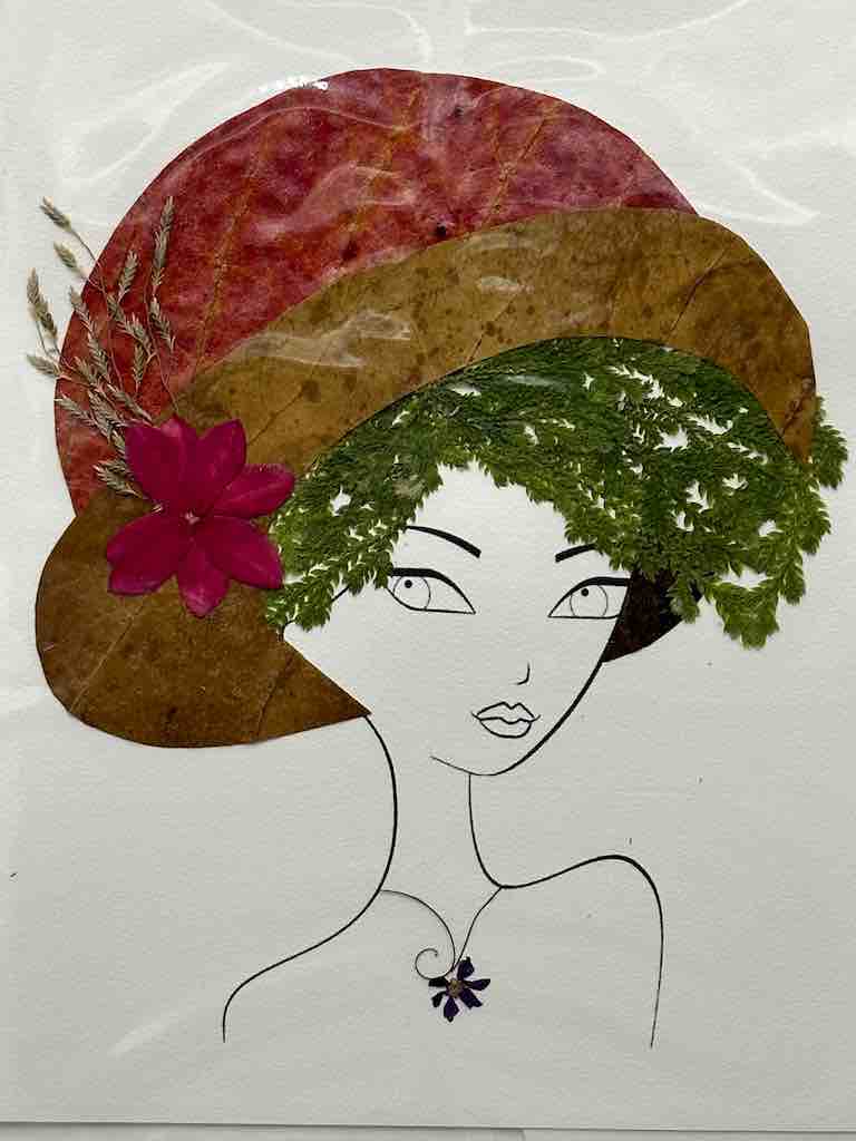 Handmade Pressed Dried Real Flower Greeting Card - Woman Hairdo