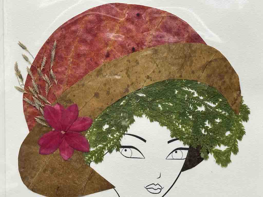 Handmade Pressed Dried Real Flower Greeting Card - Woman Hairdo