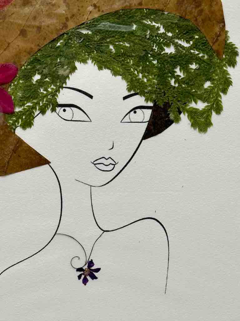 Handmade Pressed Dried Real Flower Greeting Card - Woman Hairdo