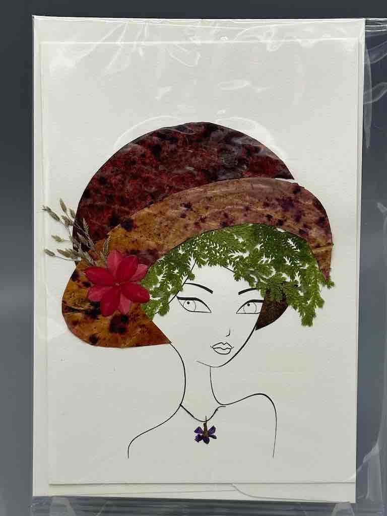 Handmade Pressed Dried Real Flower Greeting Card - Woman Hairdo