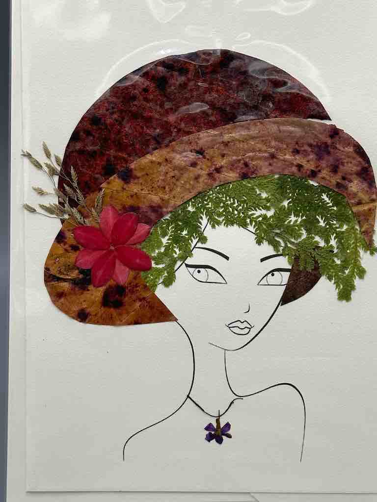 Handmade Pressed Dried Real Flower Greeting Card - Woman Hairdo