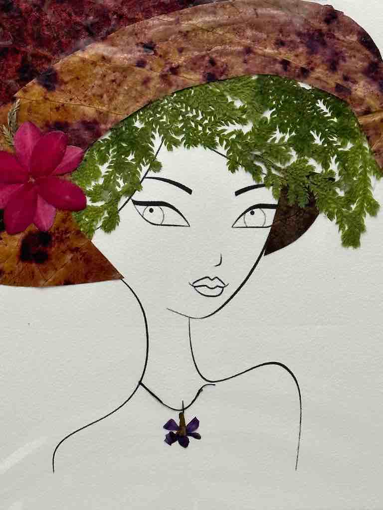 Handmade Pressed Dried Real Flower Greeting Card - Woman Hairdo