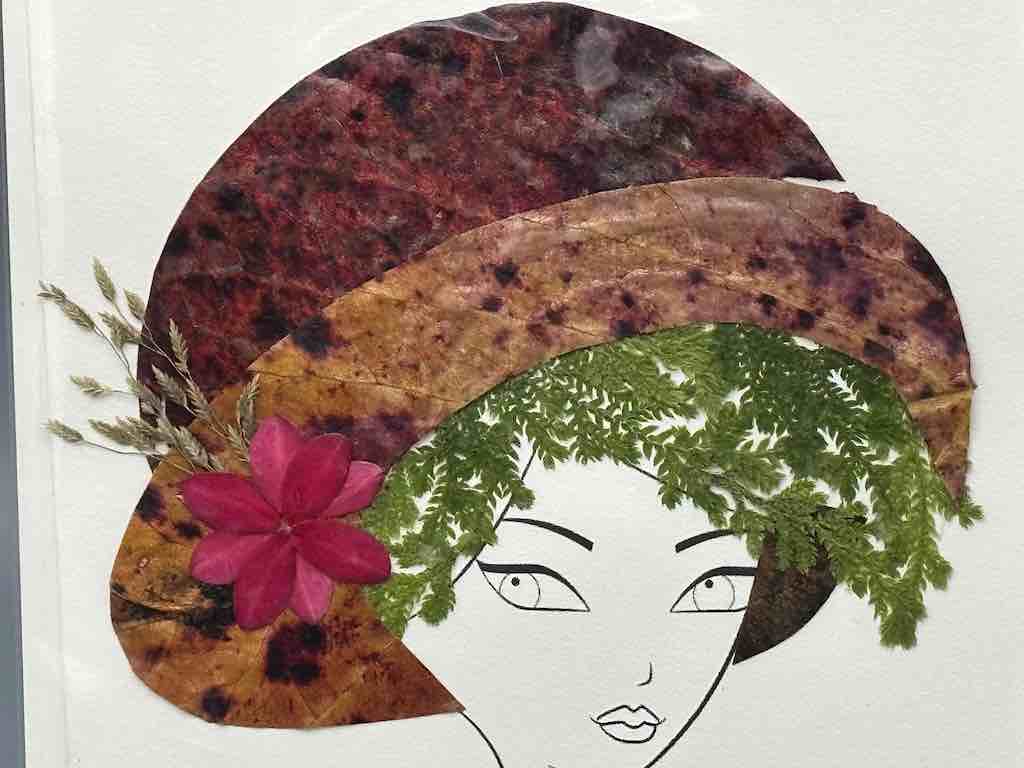 Handmade Pressed Dried Real Flower Greeting Card - Woman Hairdo