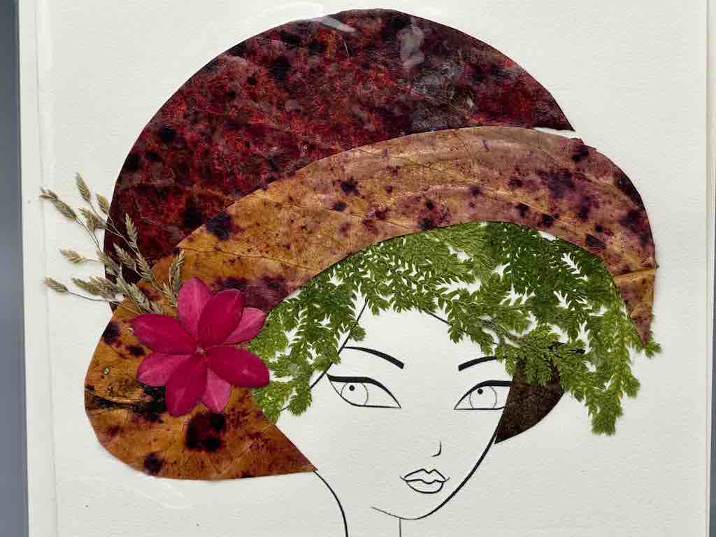 Handmade Pressed Dried Real Flower Greeting Card - Woman Hairdo