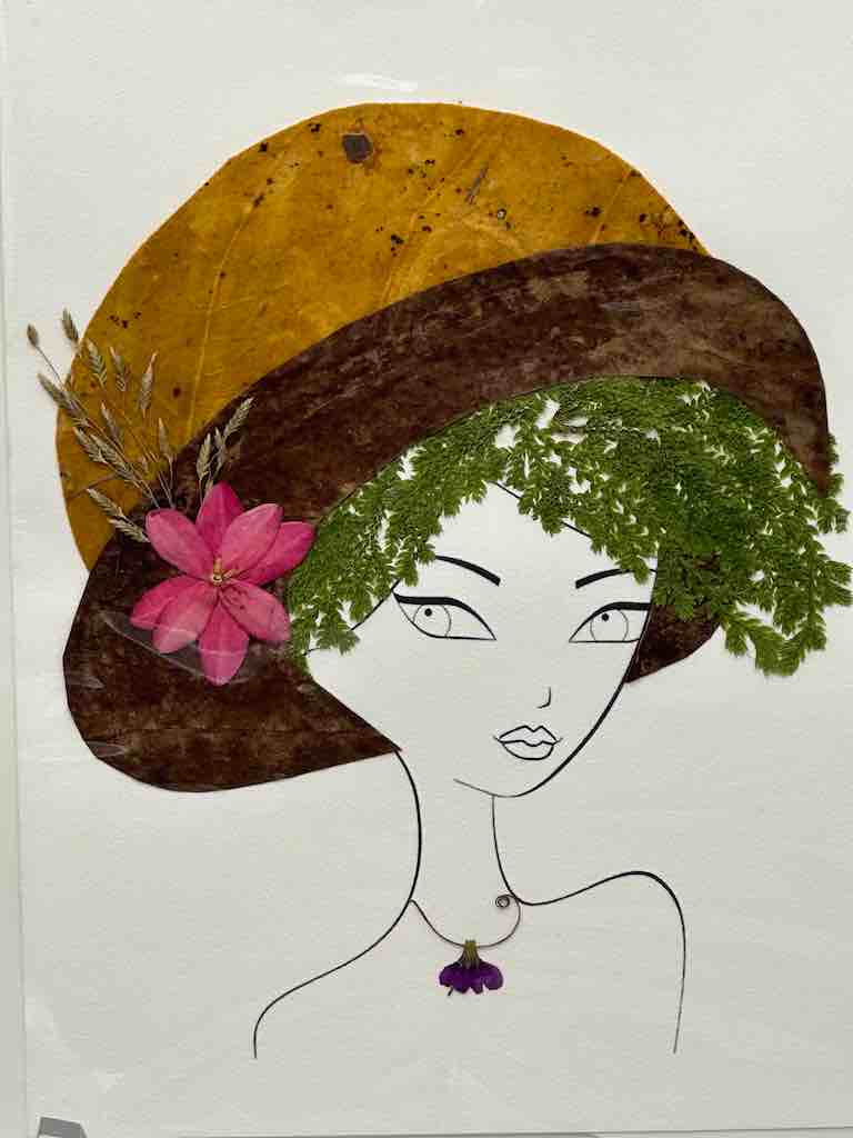 Handmade Pressed Dried Real Flower Greeting Card - Woman Hairdo