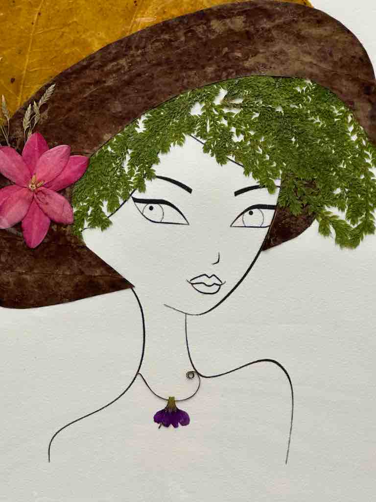 Handmade Pressed Dried Real Flower Greeting Card - Woman Hairdo