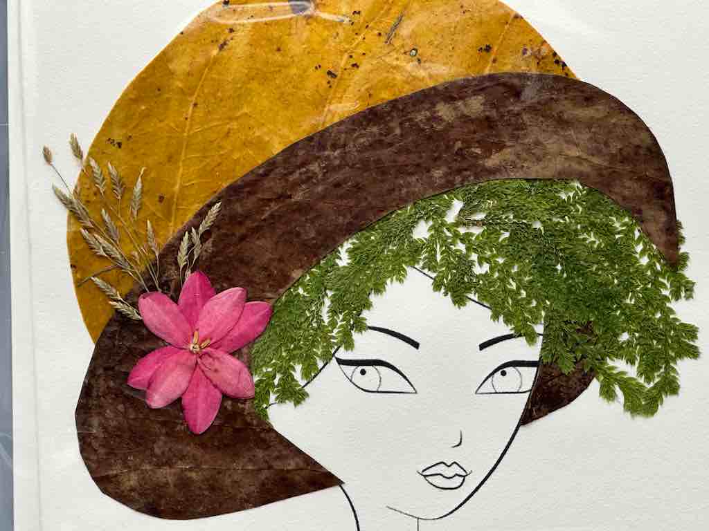 Handmade Pressed Dried Real Flower Greeting Card - Woman Hairdo