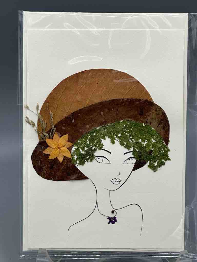 Handmade Pressed Dried Real Flower Greeting Card - Woman Hairdo