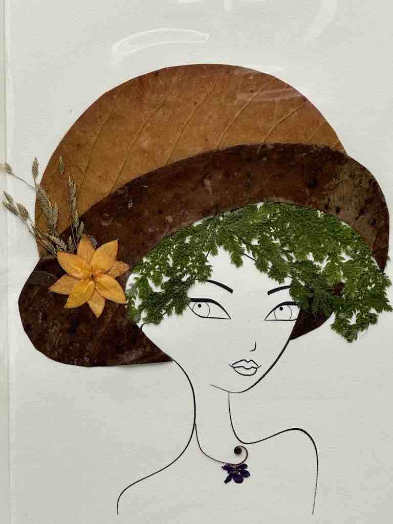 Handmade Pressed Dried Real Flower Greeting Card - Woman Hairdo