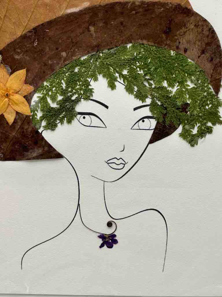 Handmade Pressed Dried Real Flower Greeting Card - Woman Hairdo