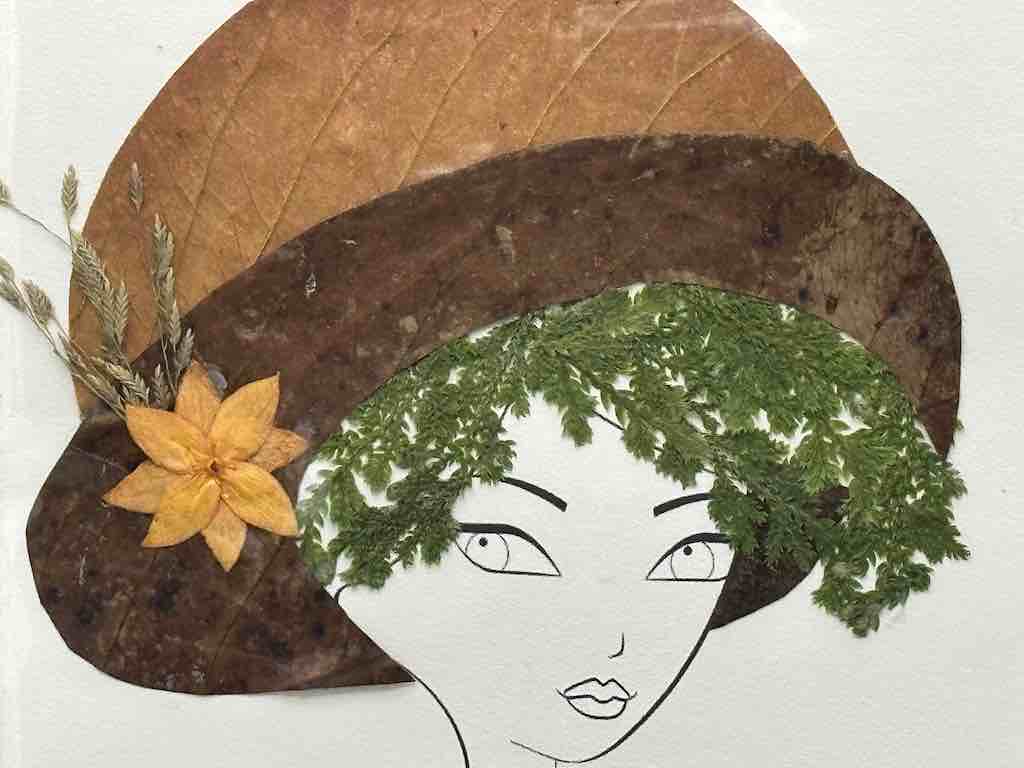 Handmade Pressed Dried Real Flower Greeting Card - Woman Hairdo