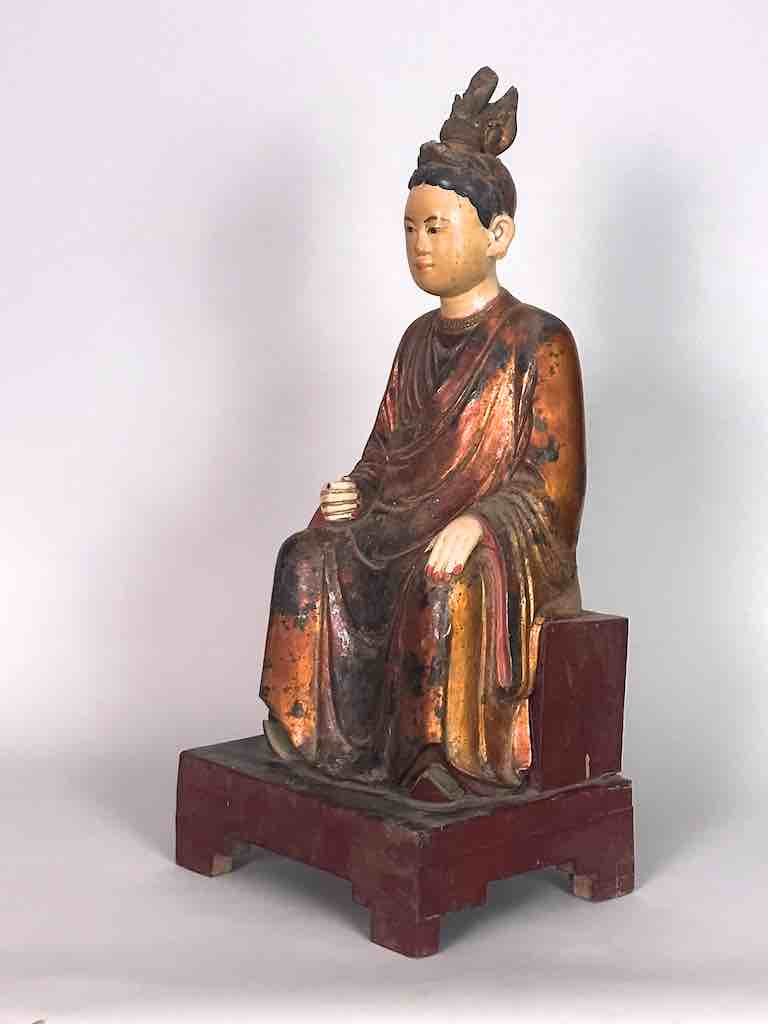 Antique Vietnamese Seated Forest Lady Buddhist Altar Statue