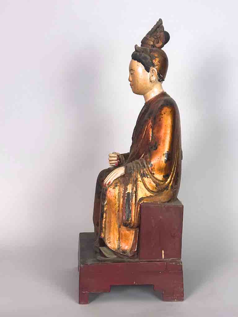 Antique Vietnamese Seated Forest Lady Buddhist Altar Statue