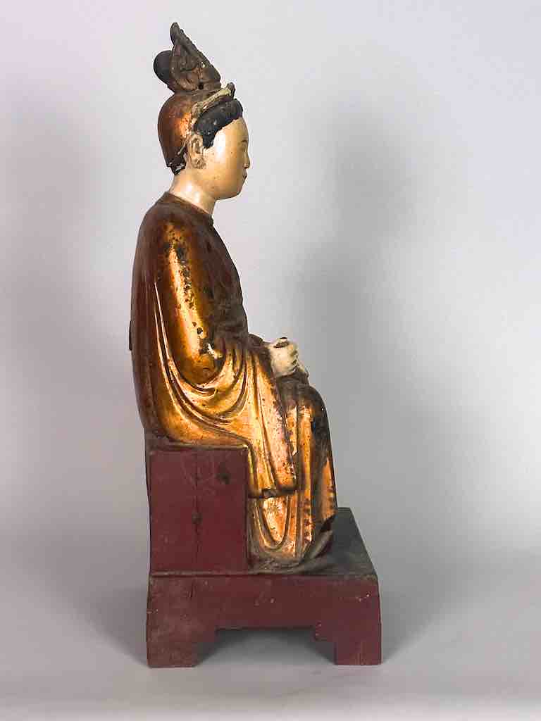 Antique Vietnamese Seated Forest Lady Buddhist Altar Statue