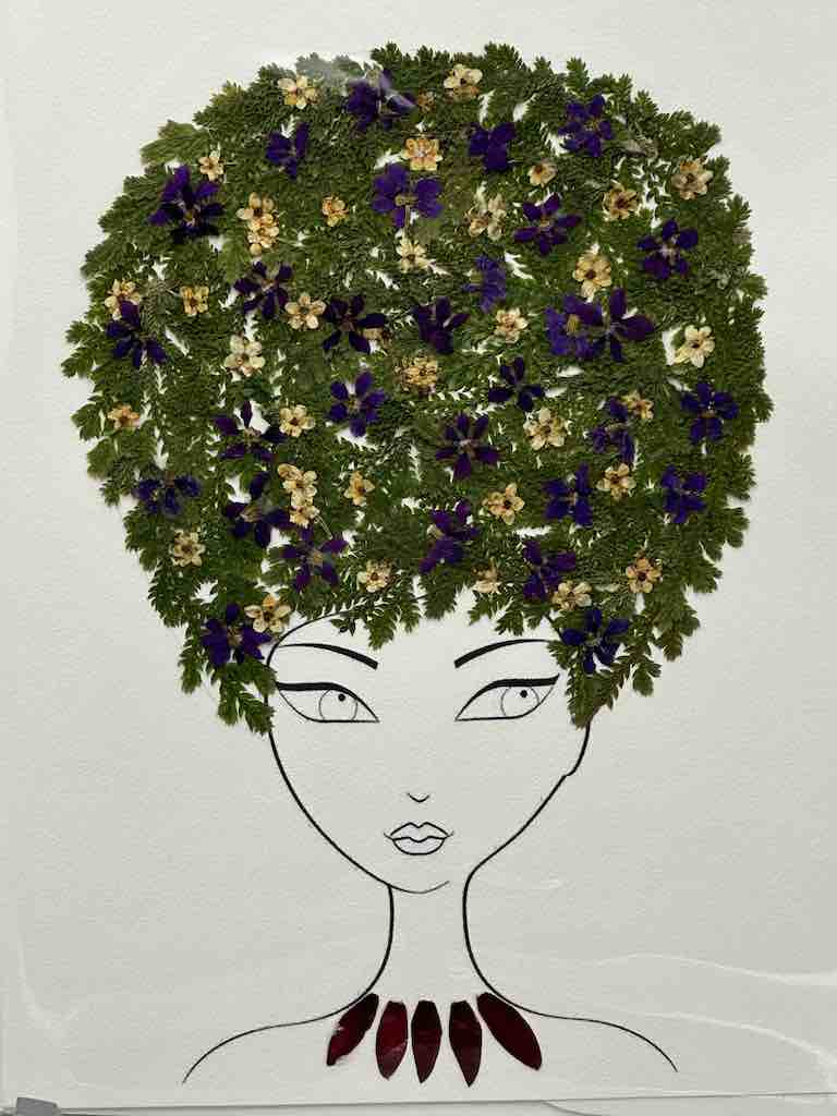 Handmade Pressed Dried Real Flower Greeting Card - Woman Hairdo