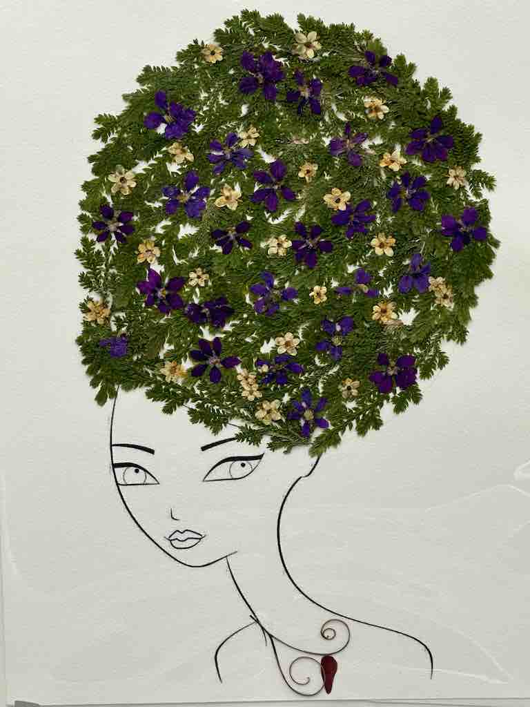 Handmade Pressed Dried Real Flower Greeting Card - Woman Hairdo