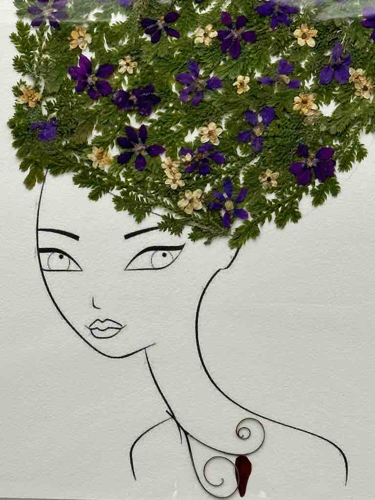 Handmade Pressed Dried Real Flower Greeting Card - Woman Hairdo