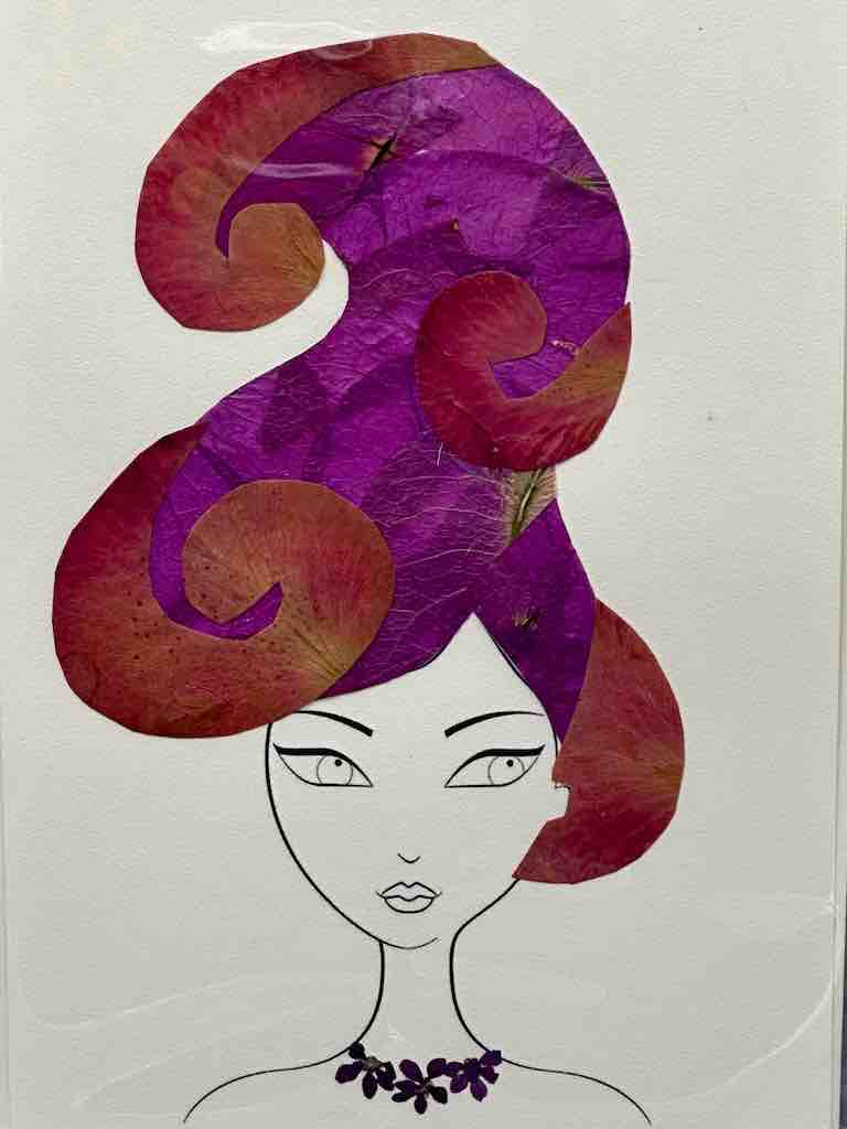 Handmade Pressed Dried Real Flower Greeting Card - Woman Hairdo