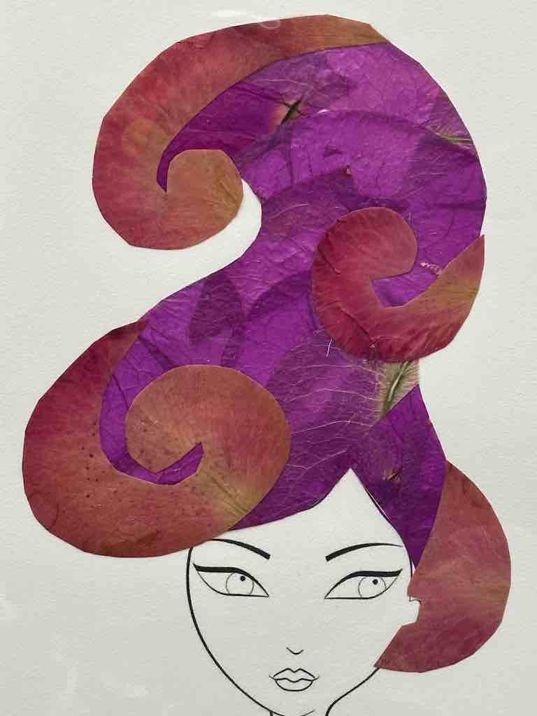 Handmade Pressed Dried Real Flower Greeting Card - Woman Hairdo