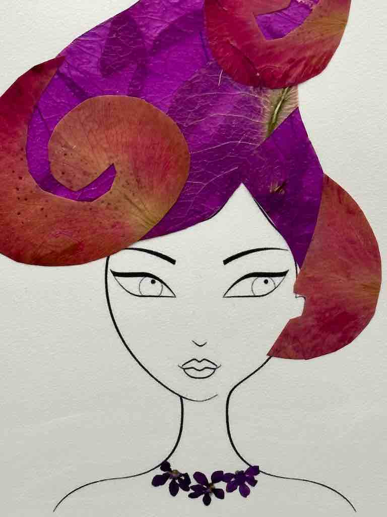 Handmade Pressed Dried Real Flower Greeting Card - Woman Hairdo