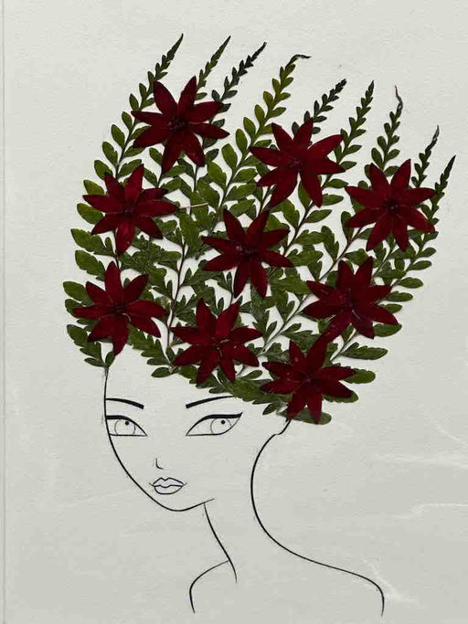 Handmade Pressed Dried Real Flower Greeting Card - Woman Hairdo