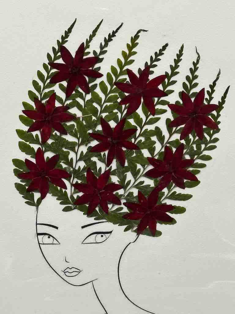 Handmade Pressed Dried Real Flower Greeting Card - Woman Hairdo