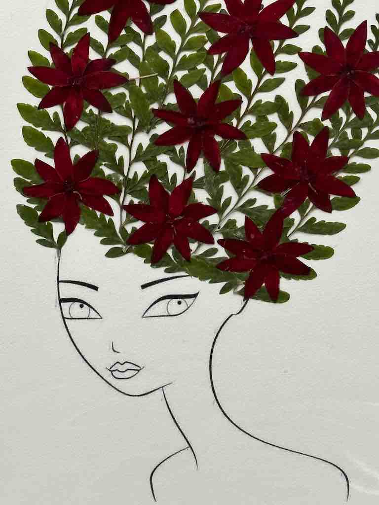 Handmade Pressed Dried Real Flower Greeting Card - Woman Hairdo