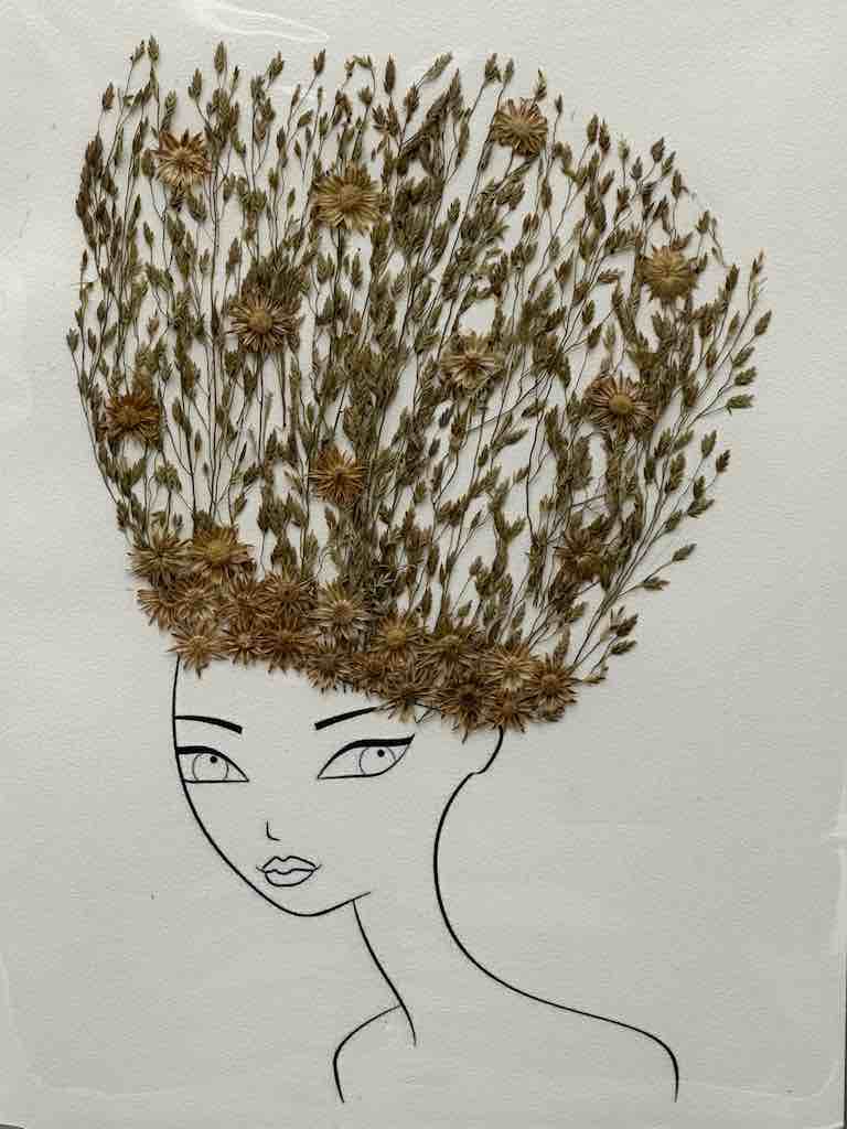 Handmade Pressed Dried Real Flower Greeting Card - Woman Hairdo