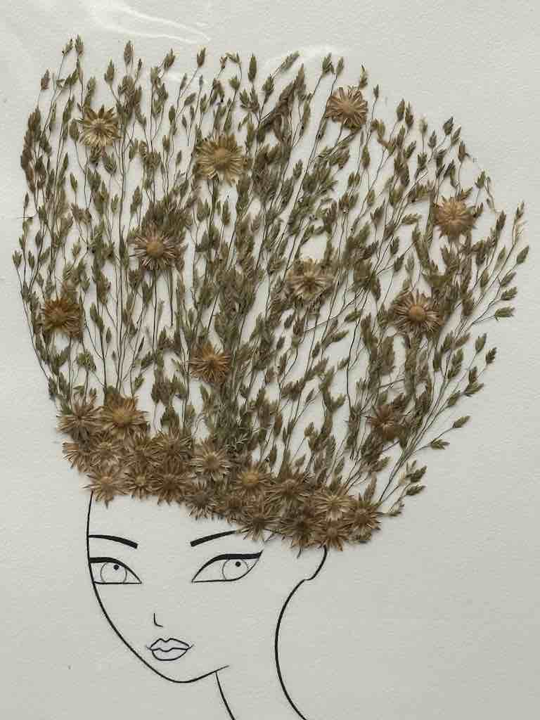 Handmade Pressed Dried Real Flower Greeting Card - Woman Hairdo