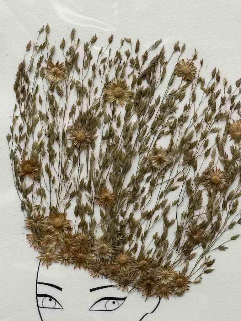 Handmade Pressed Dried Real Flower Greeting Card - Woman Hairdo