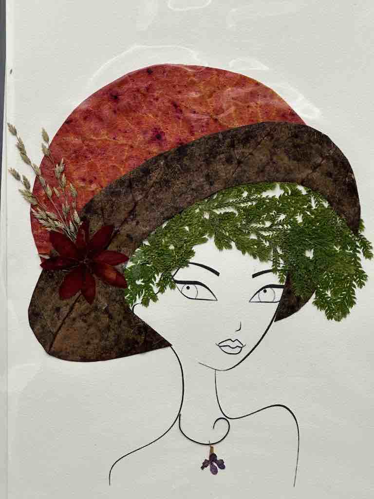 Handmade Pressed Dried Real Flower Greeting Card - Woman Hairdo