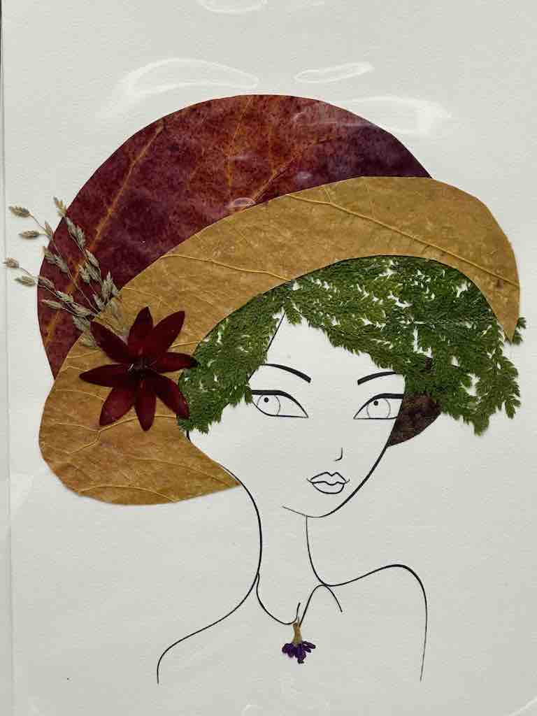 Handmade Pressed Dried Real Flower Greeting Card - Woman Hairdo