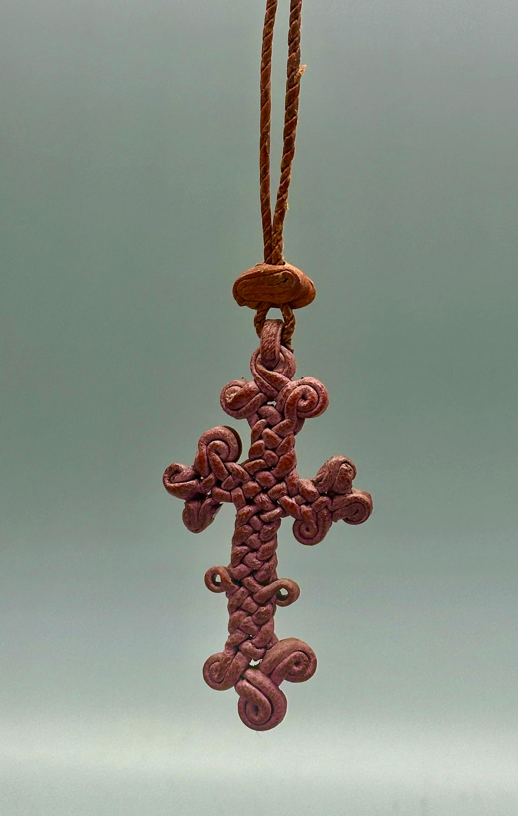 Woven Coptic Christian Red Leather Cross on Long Cord Necklace 2 sizes - Ethiopia