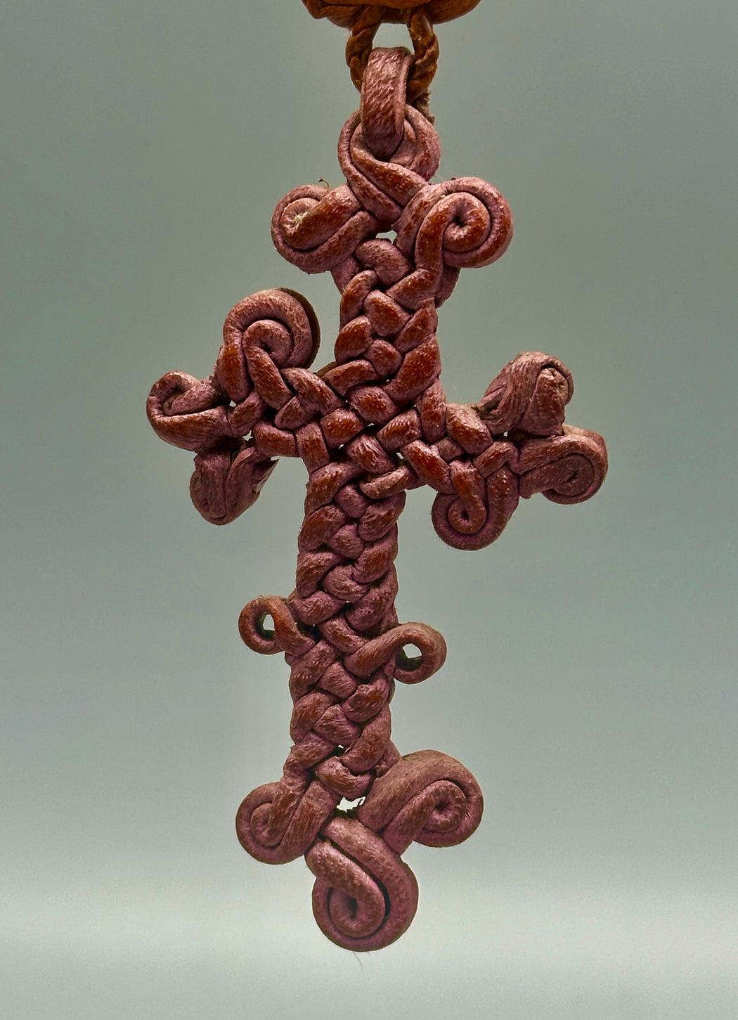 Woven Coptic Christian Red Leather Cross on Long Cord Necklace 2 sizes - Ethiopia