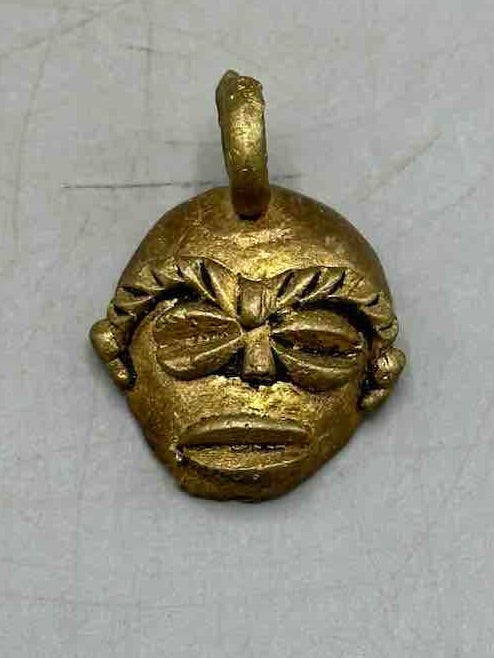 Small African Brass Mask Pendant - Ghana