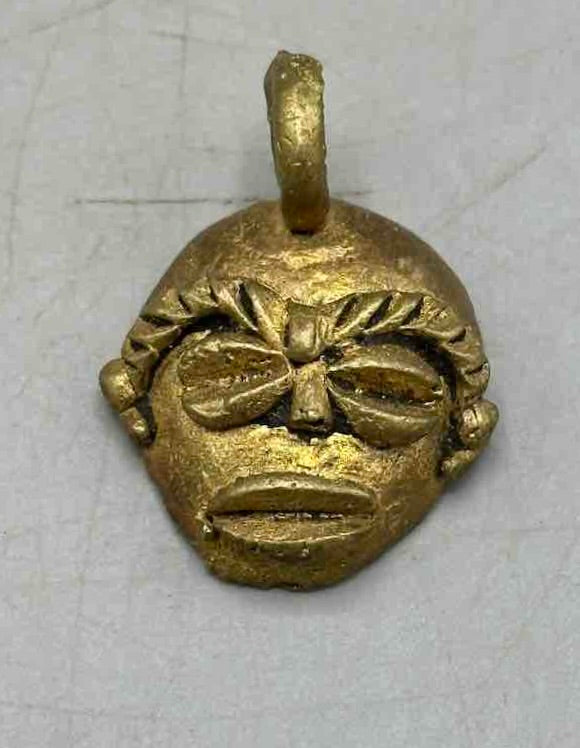 Small African Brass Mask Pendant - Ghana