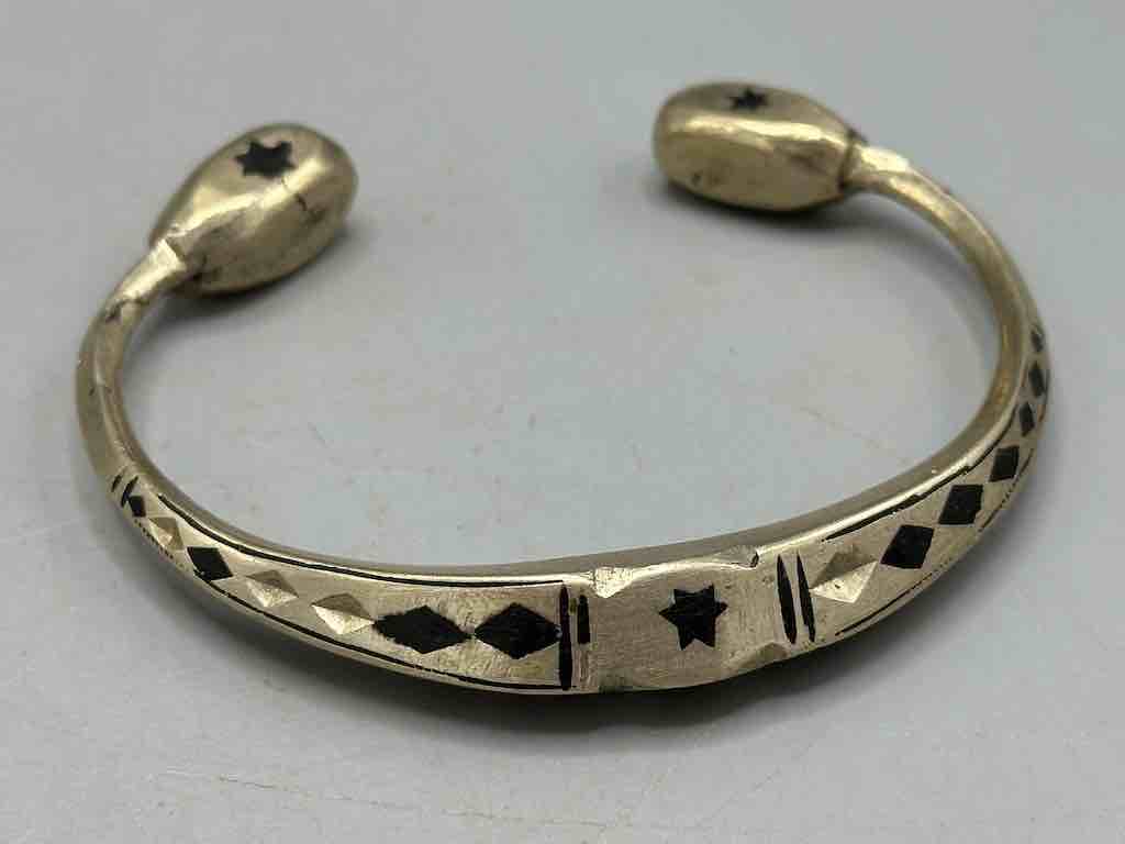 Heavy Tuareg Coin Silver Inlaid Bracelet - Imperfect